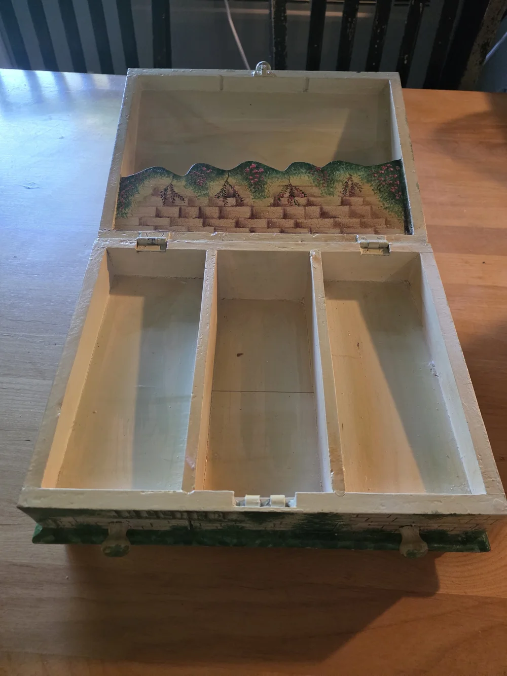Vintage Hand-Painted Garden Motif Jewelry Box